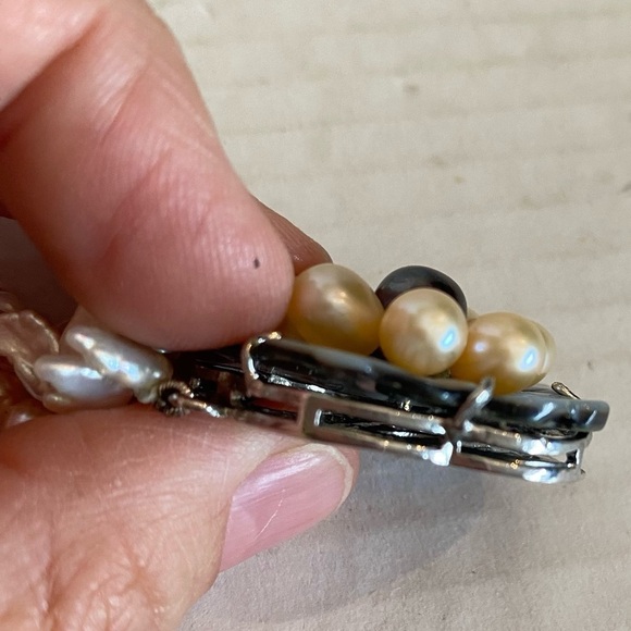 Freshwater Pearl Multistrand Necklace Abalone Shell Flower Clasp Sterling Silver - Picture 16 of 16